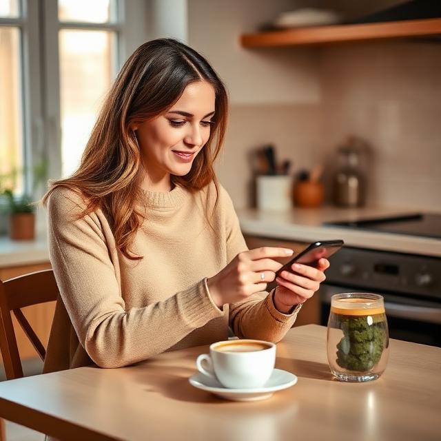 Client booking a beauty appointment on her phone at home